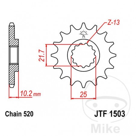 JT SPROCKETS Piñón transmisión engranaje fino 13T P-520 Ø22/25MM 726.02.92