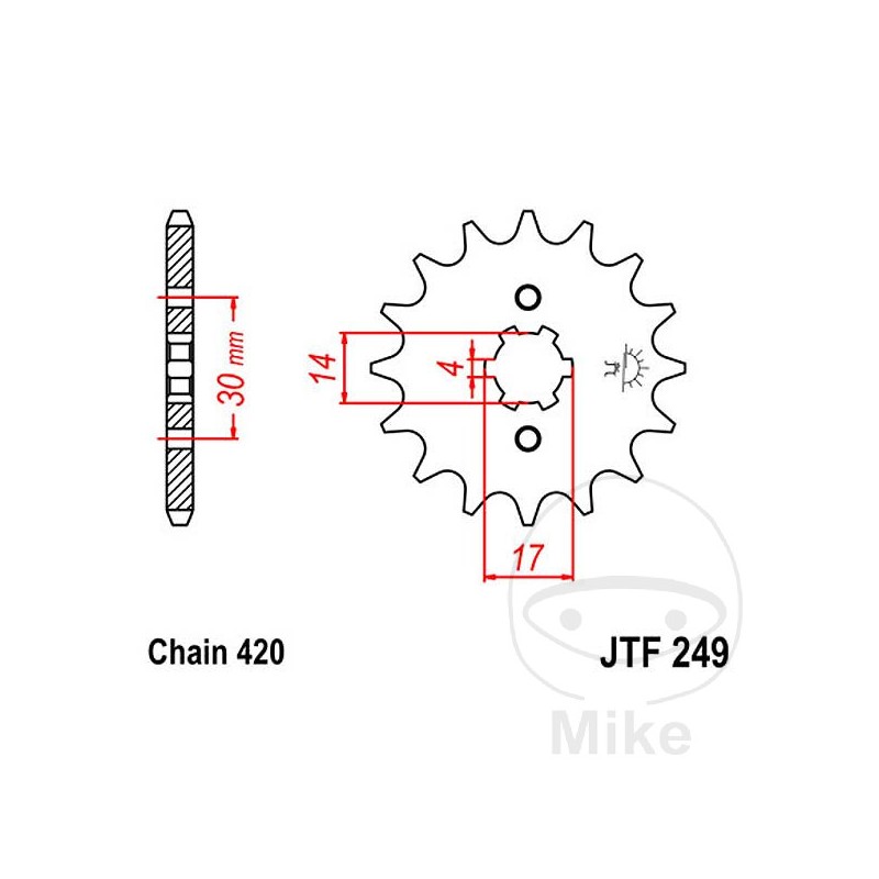 JT SPROCKETS Piñón transmisión engranaje grueso 13T P-420 4 Ø14/17MM 726.42.52