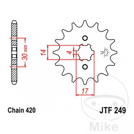JT SPROCKETS Piñón transmisión engranaje grueso 13T P-420 4 Ø14/17MM 726.42.52