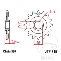 JT SPROCKETS Fine gear transmission pinion 13T P-520 Ø22/25MM 726.18.94