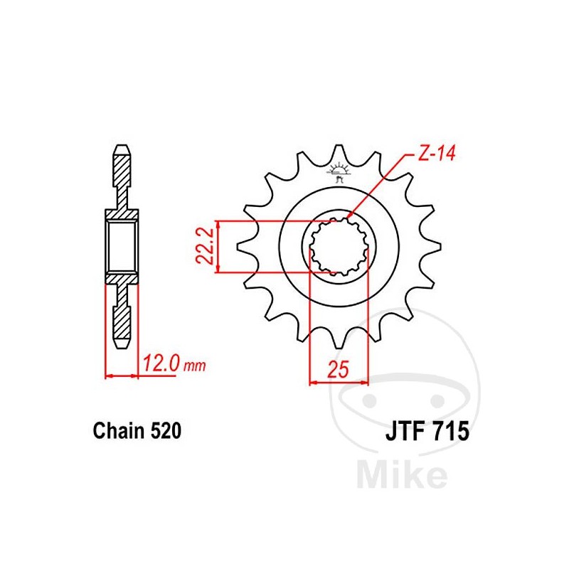 JT SPROCKETS Fine gear transmission pinion 13T P-520 Ø22/25MM 726.18.94