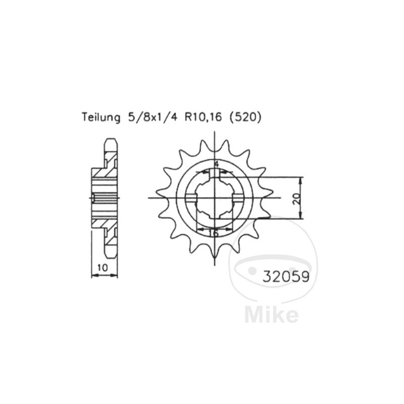 ESJOT coarse gear transmission pinion 13T P-520 6 Ø16/20MM 726.38.66
