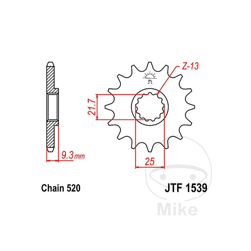 JT SPROCKETS Fine gear transmission pinion 15T P-520 Ø21.7/25MM 726.39.57