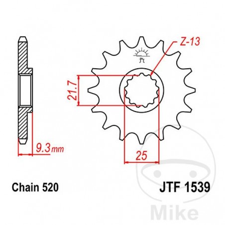 JT SPROCKETS Fine gear transmission pinion 15T P-520 Ø21.7/25MM 726.39.57