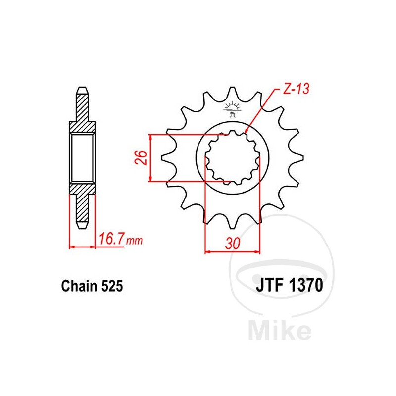 JT SPROCKETS Piñón transmisión 16T P-525 ALTN: 7260350 726.12.58