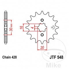 JT SPROCKETS coarse gear transmission pinion 14T P-428 4 Ø16/20MM 726.41.38
