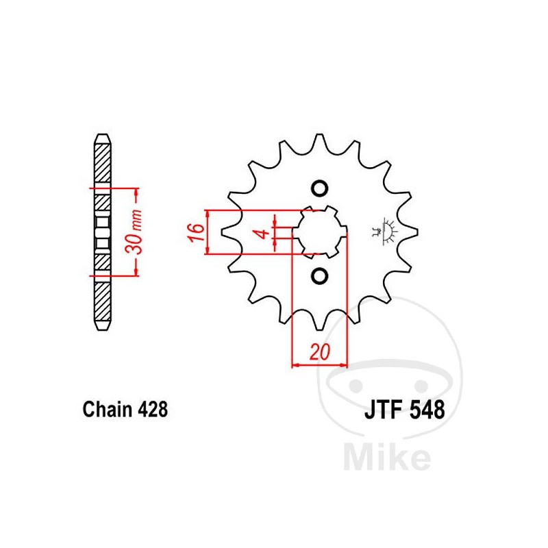 JT SPROCKETS Piñón transmisión engranaje grueso 14T P-428 4 Ø16/20MM 726.41.38