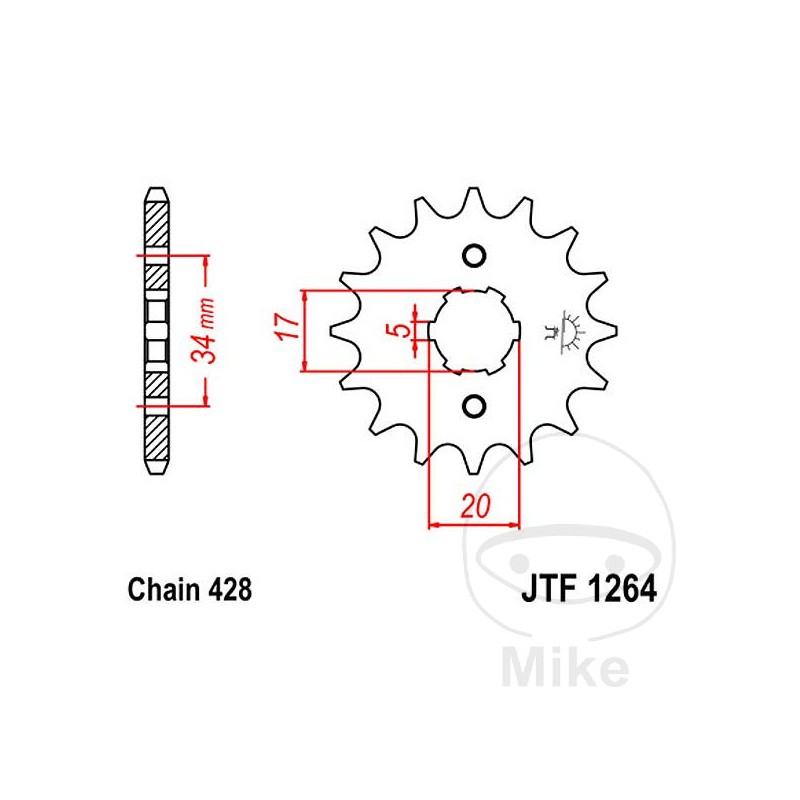 JT SPROCKETS Piñón transmisión engranaje grueso 17T P-428 5 Ø17/20MM 726.39.99