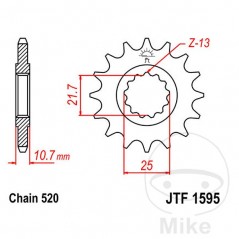 JT SPROCKETS Fine gear transmission pinion 15T P-520 Ø21.7/25MM 726.03.46