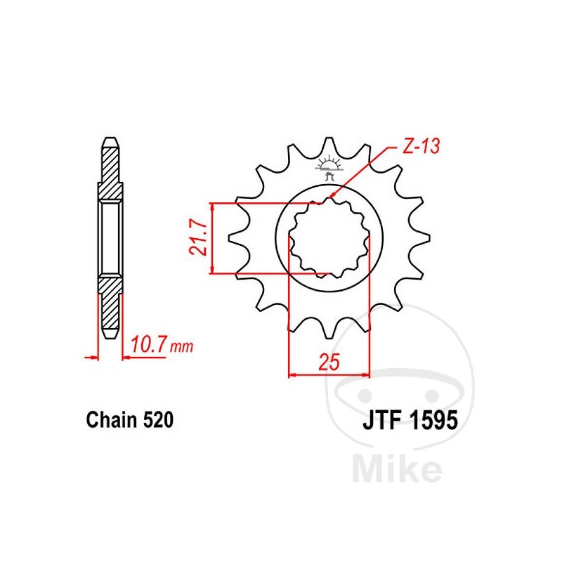 JT SPROCKETS Fine gear transmission pinion 15T P-520 Ø21.7/25MM 726.03.46