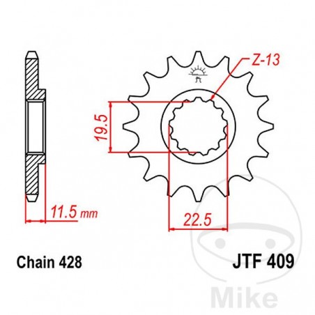 JT SPROCKETS Piñón transmisión engranaje fino 16T P-428 Ø19.4/22MM 726.29.18