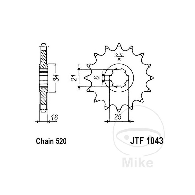 JT SPROCKETS Piñón transmisión engranaje grueso 14T 520 6 Ø21/25 726.42.94