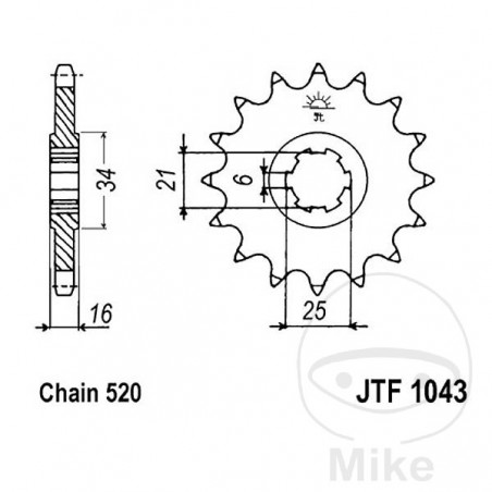 JT SPROCKETS Piñón transmisión engranaje grueso 14T 520 6 Ø21/25 726.42.94