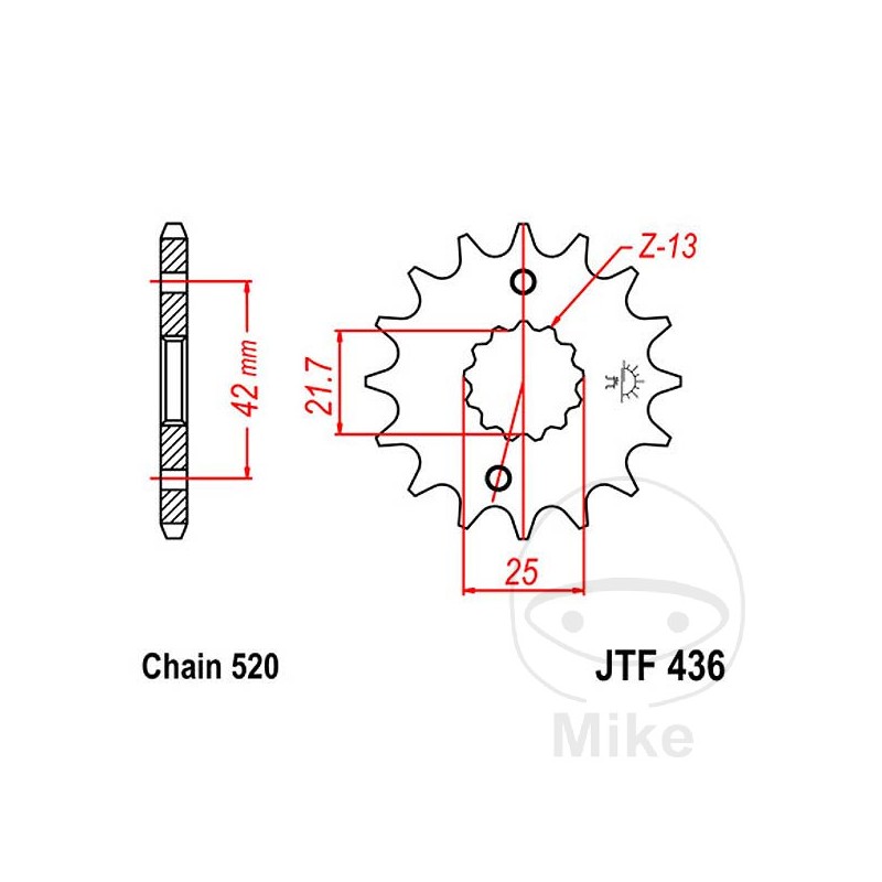 JT SPROCKETS Fine gear transmission pinion 14T P-520 Ø21.6/25MM 726.63.23