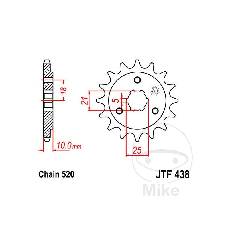 JT SPROCKETS Piñón transmisión engranaje grueso 14T P-520 5 Ø21/25MM 726.45.91