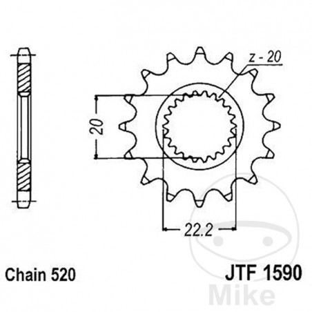 JT SPROCKETS Fine gear transmission pinion RACING 14T 520 Ø20/22.2 726.47.73