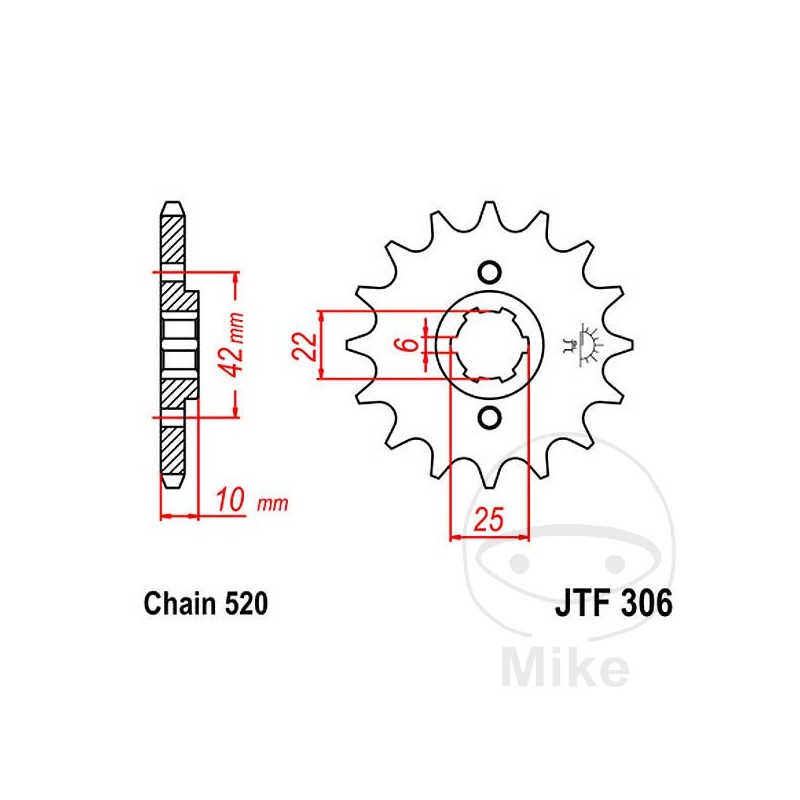 JT SPROCKETS Piñón transmisión engranaje grueso 14T P-520 6 Ø22/25MM 726.03.10