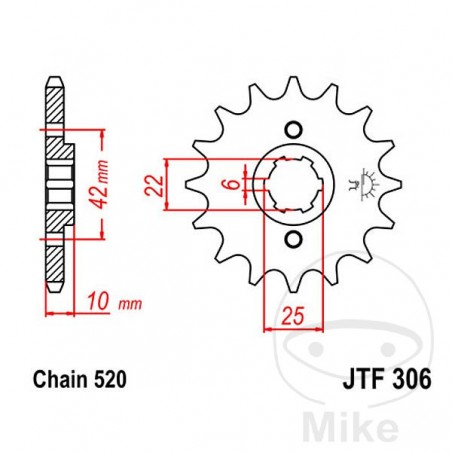 JT SPROCKETS Piñón transmisión engranaje grueso 14T P-520 6 Ø22/25MM 726.03.10