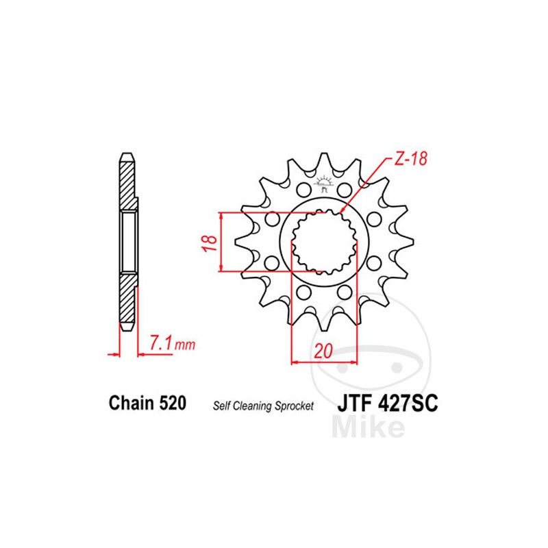 JT SPROCKETS Piñón transmisión racing engranaje fino 12T P-520 Ø18/20MM 726.48.07