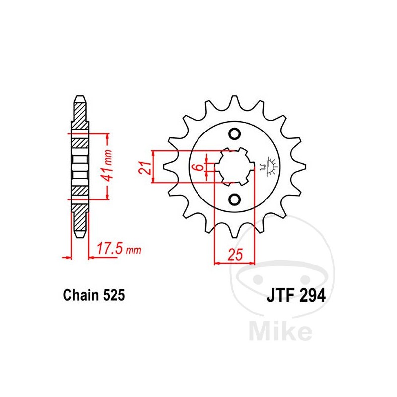 JT SPROCKETS Piñón transmisión engranaje grueso 14T 525 6 Ø21/25 726.48.31