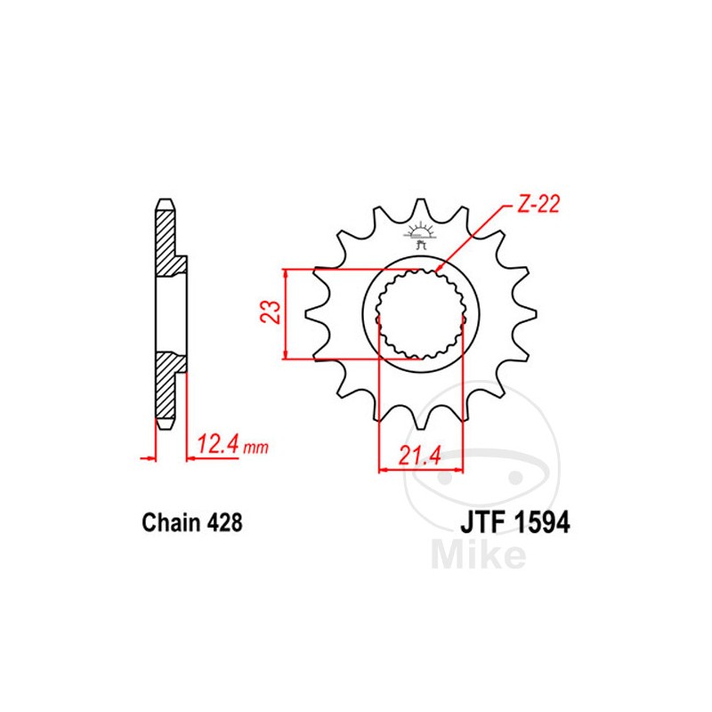 JT SPROCKETS Fine gear transmission pinion 15T 428 Ø21.4/23 726.48.64