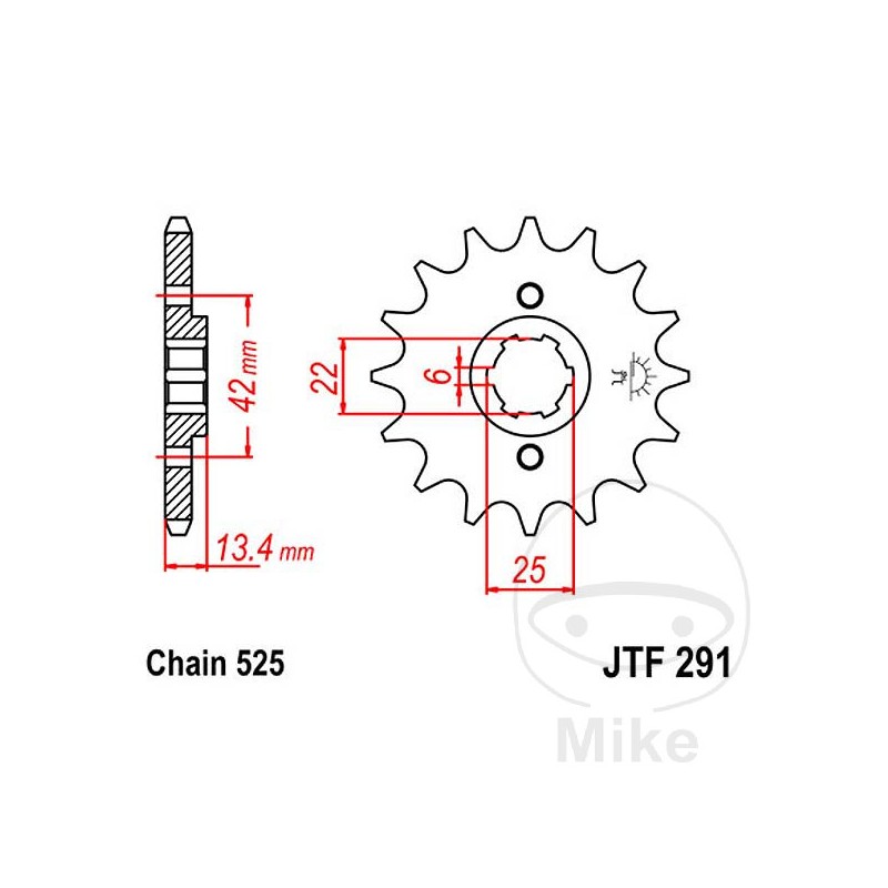 JT SPROCKETS Piñón transmisión engranaje grueso 16T P-525 6 Ø22/25MM 726.50.02