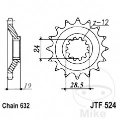 JT SPROCKETS Fine gear transmission pinion 15T 632 Ø24/28.5 726.50.10