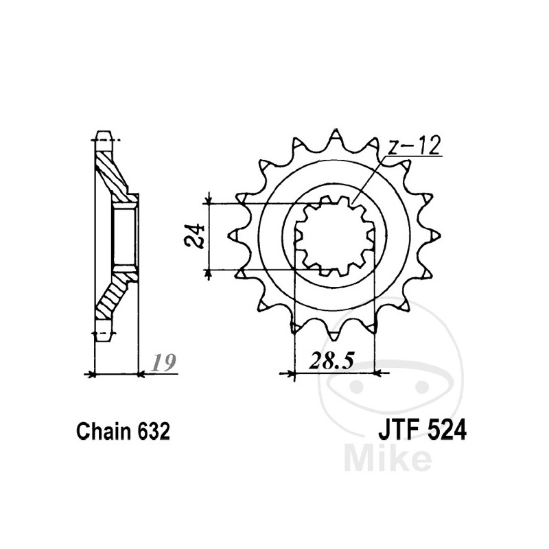 JT SPROCKETS Fine gear transmission pinion 15T 632 Ø24/28.5 726.50.10