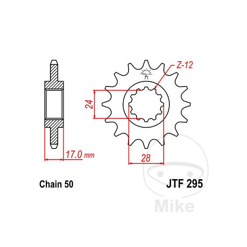 JT SPROCKETS Fine gear transmission pinion 14T P-530 Ø24/28MM 726.44.68