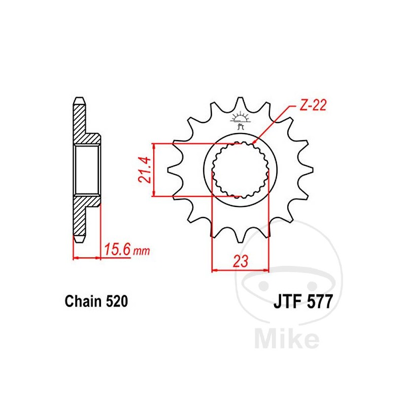 JT SPROCKETS Piñón transmisión engranaje fino 16T P-520 Ø21.3/23MM 726.16.62