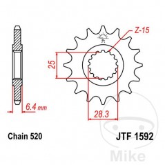 JT SPROCKETS Fine gear transmission pinion 15T P-520 Ø25/28MM 726.80.06