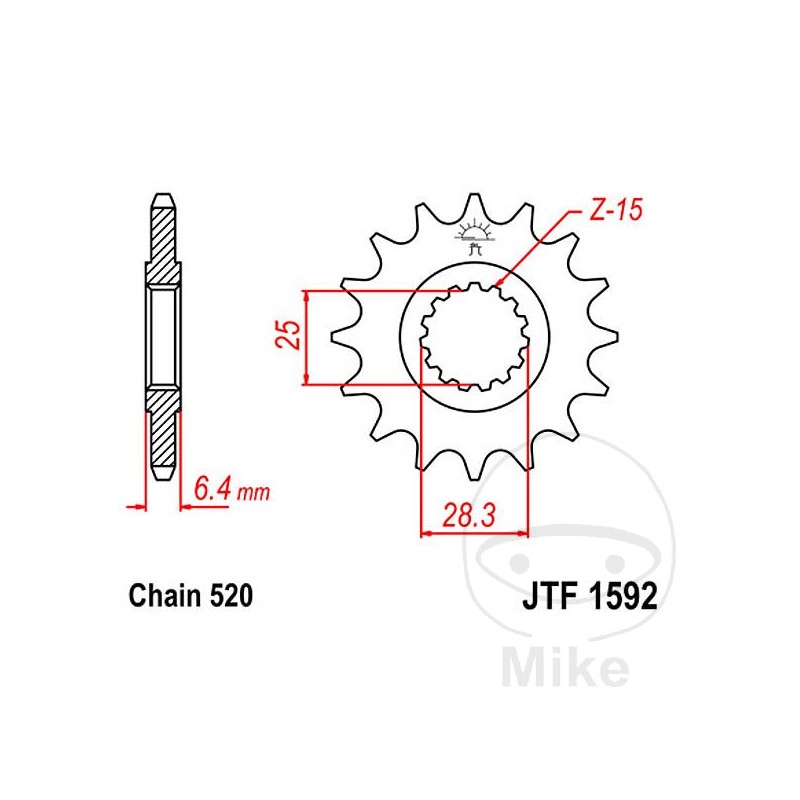 JT SPROCKETS Fine gear transmission pinion 15T P-520 Ø25/28MM 726.80.06