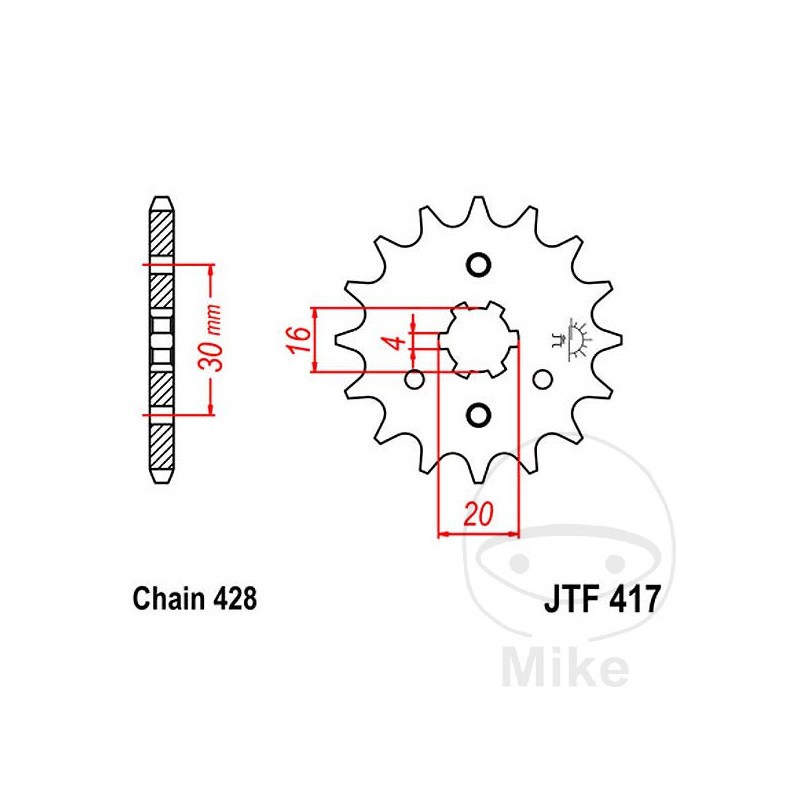 JT SPROCKETS Piñón transmisión engranaje grueso 15T P-428 4 Ø16/20MM 726.98.55