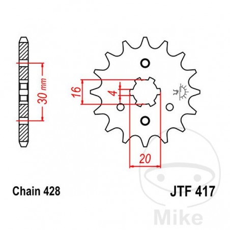 JT SPROCKETS Piñón transmisión engranaje grueso 15T P-428 4 Ø16/20MM 726.98.55
