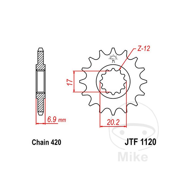 JT SPROCKETS Fine gear transmission pinion 12T P-420 Ø17/20MM 726.97.72