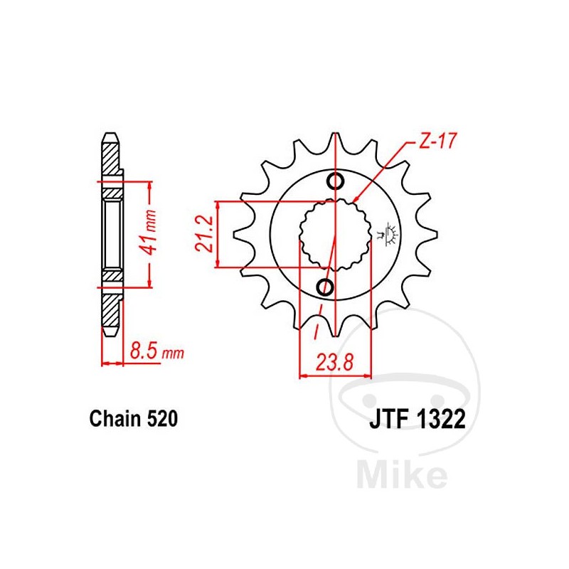 JT SPROCKETS Fine gear transmission pinion 15T P-520 Ø21/23MM 726.33.04