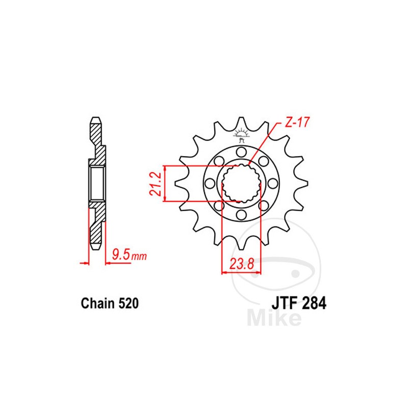 JT SPROCKETS Piñón transmisión racing engranaje fino 15T P-520 Ø21/23.8MM 726.16.39