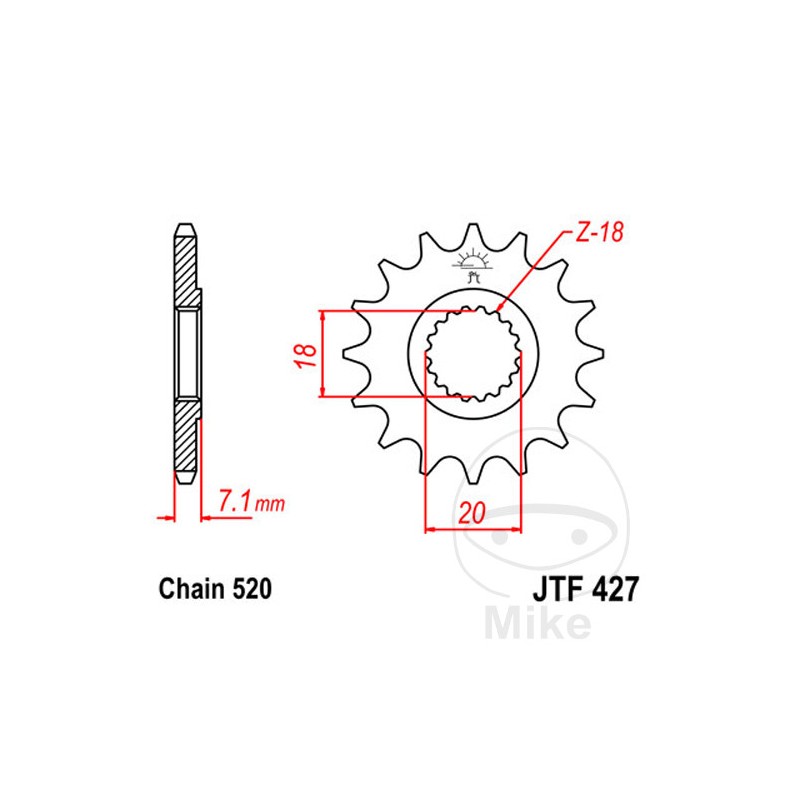 JT SPROCKETS Fine gear transmission pinion 11T P-520 Ø18/20MM 726.46.09