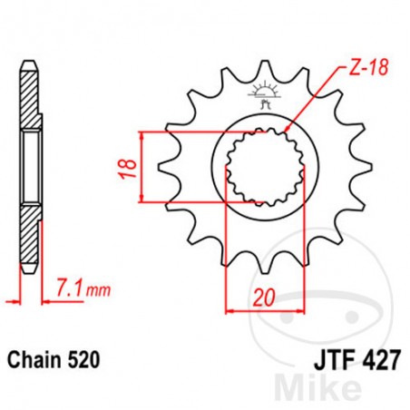 JT SPROCKETS Piñón transmisión engranaje fino 11T P-520 Ø18/20MM 726.46.09