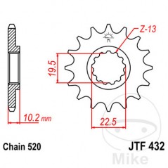 JT SPROCKETS Fine gear transmission pinion 12T P-520 Ø19.5/22MM 726.01.35