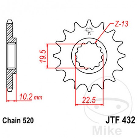 JT SPROCKETS Fine gear transmission pinion 12T P-520 Ø19.5/22MM 726.01.35