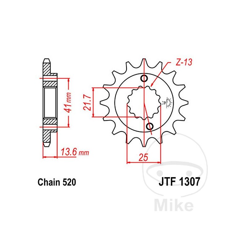 JT SPROCKETS Fine gear transmission pinion 14T P-520 Ø22/25MM 726.34.60