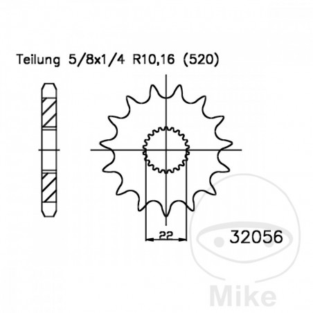 ESJOT Piñón transmisión engranaje fino 12T P-520 Ø22/24MM 726.02.45