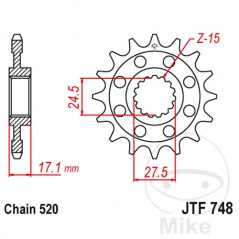 JT SPROCKETS pinion racing fine gear 15T P-520 Ø25/28 MM 726.03.30