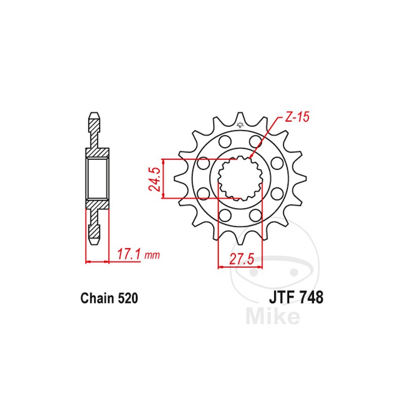 JT SPROCKETS pinion racing fine gear 15T P-520 Ø25/28 MM 726.03.30