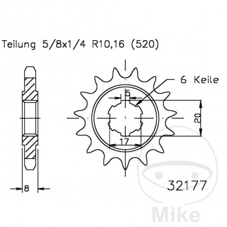 ESJOT Piñón transmisión engranaje grueso 9T P-520 5 Ø17/20MM 726.03.40