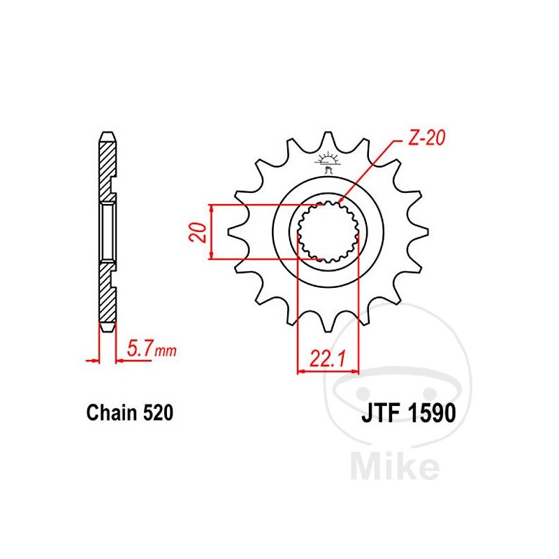 JT SPROCKETS Piñón transmisión engranaje fino 12T P-520 Ø20/22.2MM 726.13.73