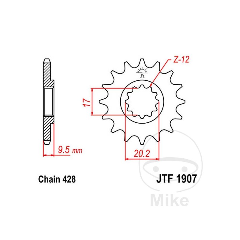 JT SPROCKETS Fine gear transmission pinion 14T P-428 Ø17/20MM 726.17.53