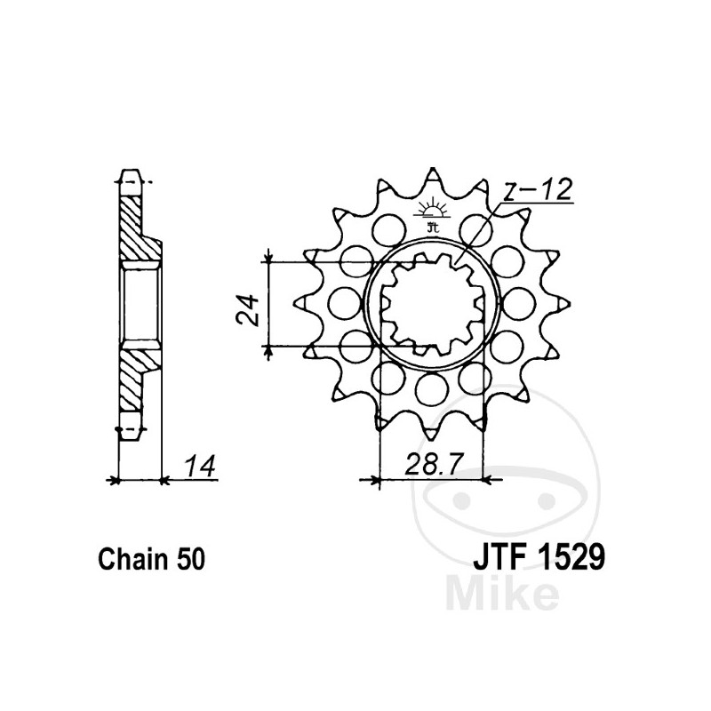 JT SPROCKETS Piñón transmisión engranaje fino 16T P-530 Ø24/28.7MM 726.18.37