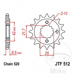 JT SPROCKETS fine gear transmission pinion 14T P-520 Ø21.6/25 MM 726.40.70